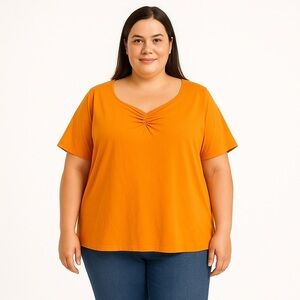 NEW Ava & Viv Pumpkin Square Neck Tee Plus Size 2X | 3241